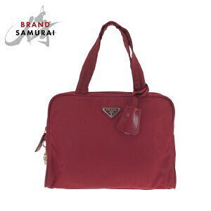 Prada Tessuto triangular logo plate red nylon tote bag handbag